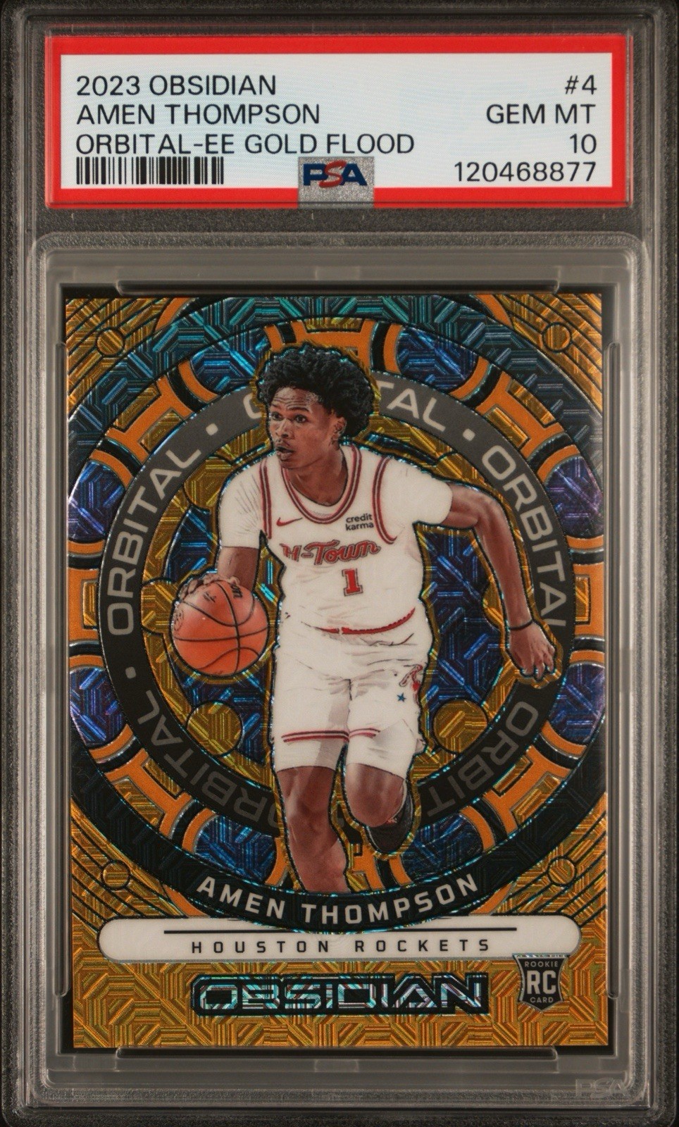 Amen Thompson /10 Rookie Orbital Gold Flood PSA 10 GEM MINT 2023 Obsidian #4 RC
