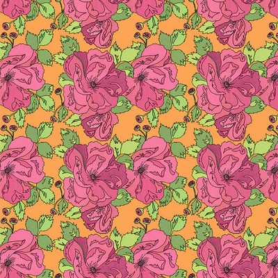 WINDHAM - Flowers on Main by Laura Heine - Petal and Pollen - Sunset 1/4yd