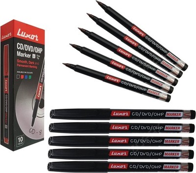 Luxor Feine Spitze Permanent Marker Stifte - 10er Pack - Multi-Oberfläche CD/DVD/Glas