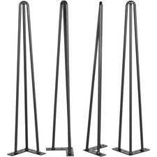 Set of 4 Black 26in Hairpin Table Legs 3 Rods 880lbs Capacity Steel