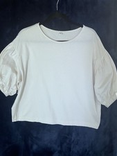 Uniqlo Women’s M Cream White Oversized Top Puff Sleeve 100% Cotton Blouse Casual