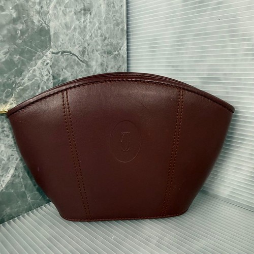 Cartier Mustline Bordeaux Leather Pouch Women's Makeup Accessory Case
