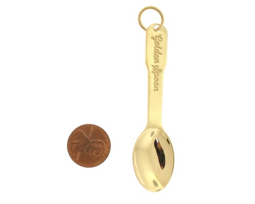 Colgante cuchara dorada de 2,75" de oro amarillo de 10 quilates con sello PREGUNTAR - Imagen 2 de 5