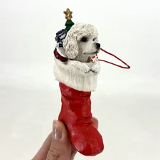 Poodle in Red Santa Boot Ornament White Dog Puppy Christmas Stocking