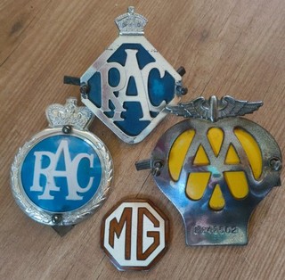 A Collection of Vintage Car Badges RAC AA And MG