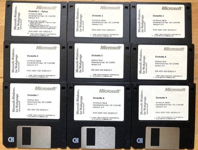 9 Installationsdisketten Microsoft Windows for Workgroups Version: 3.11  deutsch