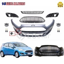 Complete Front Bumper Cover Grills Fog For 14-19 Ford Fiesta W/ Tow Hook Hole