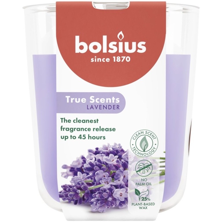Bolsius Glass Jar Candle Fragranced Air Freshener Scent Home Office - Lavender