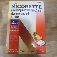 Nicorette Nicotine Stop Smoking Gum 2mg 100PIECES New Original Box Fruit Chill