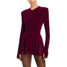 Norma Kamali Flared Pickleball Dress Medium Plum Shoulder Pad Long Sleeve