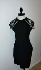 IRIS Women’s Little Black Dress Bodycon Lace Cap Sleeve Size Medium EUC
