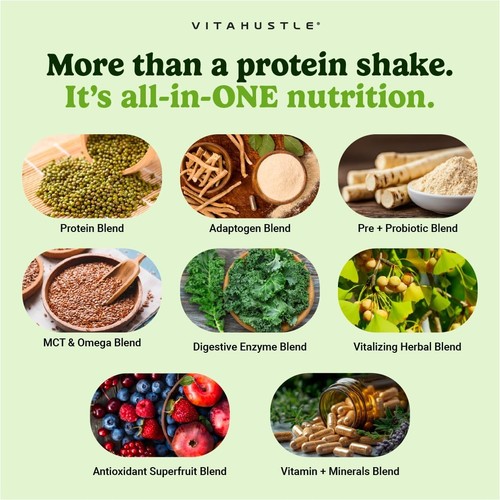 VitaHustle ONE Meal Replacement Shake, Plant Based Protein Powder, Vanilla 02/27 - Picture 3 of 18