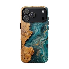 Teal Resin Light Oak Marble Print  Phone Ink Case for iPhone/Galaxy/Pixel