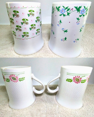 4 Vintage Staffordshire Tassen 70er Jahre Polka Dot Floral Retro Mid Century Modern MCM