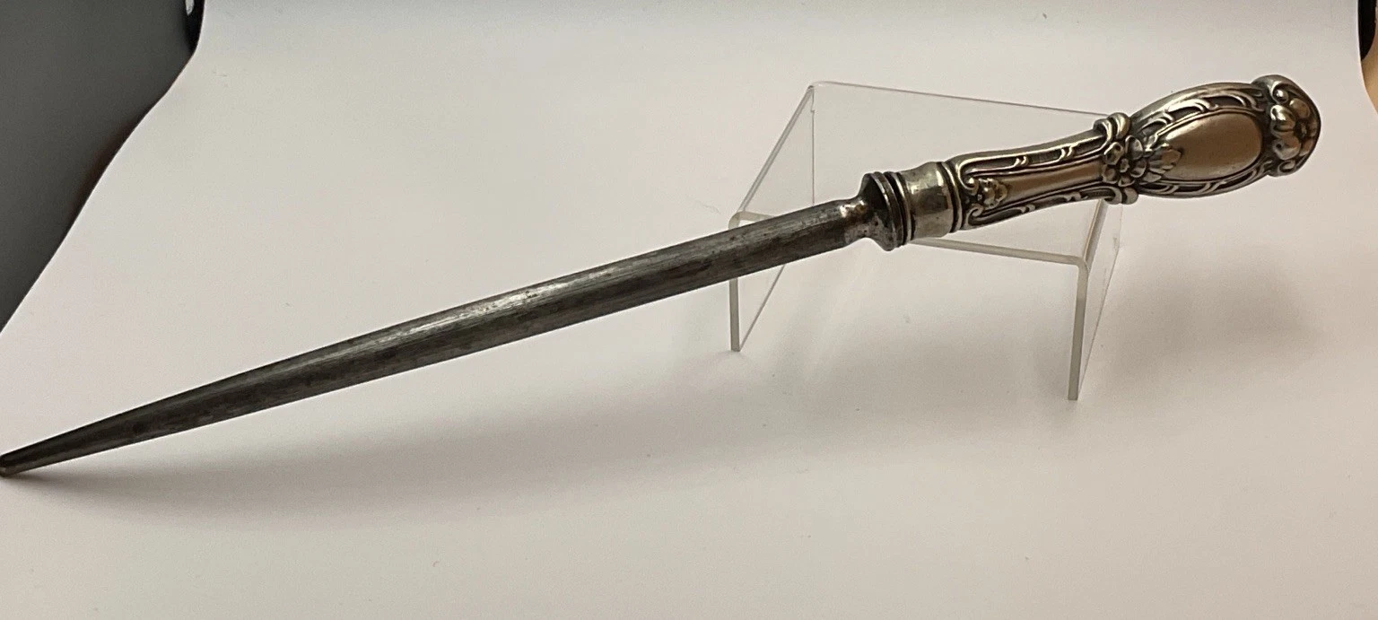 Quadruple Silver Sharpening Honing Knife Rod England Art Nouveau Flatware