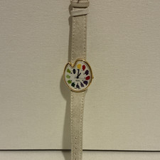 Women's Quartz Analog Wristwatch Oval Gold-Tone Case White Leather Strap