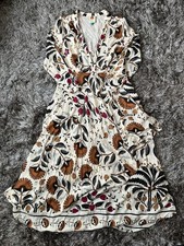 Farm Rio Dress Womens L Sand Palms Beige Long Sleeve Rayon V Neck Maxi Casual