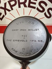"Fully Restored" VICTOR GRISWOLD #9 Cast Iron Skillet Pan Full Marked 11"  Flat