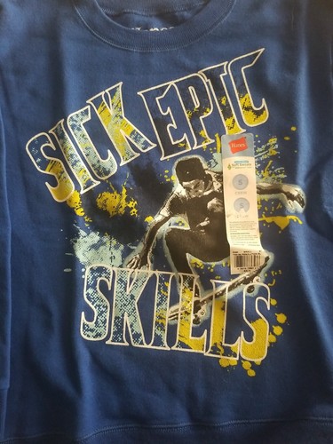 Hanes Boy's Soft Sweats Sweatshirt Blue "Sick epic skills" Size S (6-7) - Picture 3 of 11
