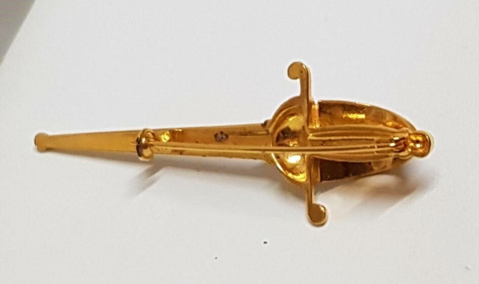 Broche Vintage Sabre épée Or De Tolède - Bijou Ancien, Couleur Doré Argenté Noir