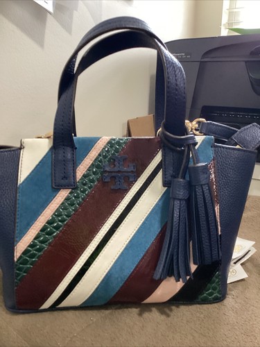 TORY BURCH BLUE THEA MINI SLOUCH SATCHEL CROSS BODY BAG - Picture 11 of 11