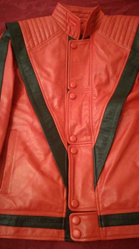 Men's Thriller Michael Jackson Red Real Leather Biker Jacket Costume image 3