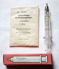 DDR medizin Metall Glas Spritzen 5 cm&sup3; Refila VEB Kombinat OVP /25 Silikon-ringe