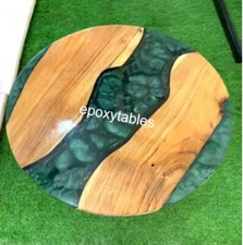 Green Epoxy Resin Coffee Table Top Natural Acacia Wooden Furniture Live Ege Deco