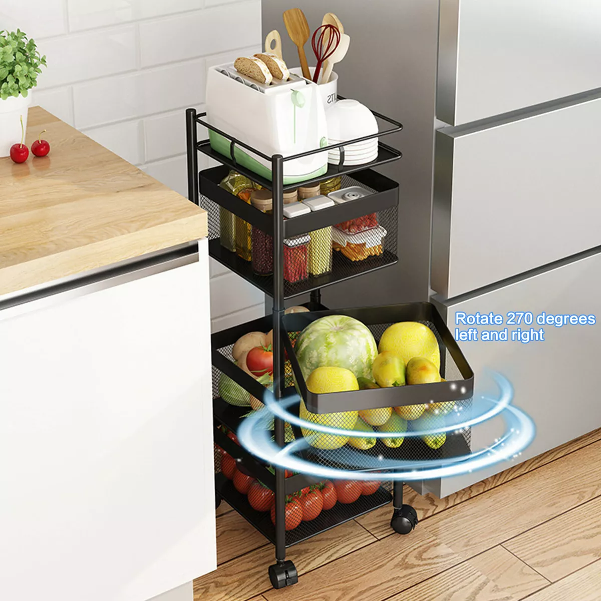 4-Layer Square Kitchen Shelf Multifunctional Storage Rack