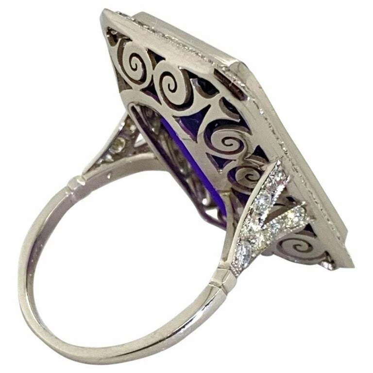 Hermoso anillo Art Deco de amatista y circonita cúbica blanca brillante púrpura real profundo 48,26 quilates Foto 4 de 4