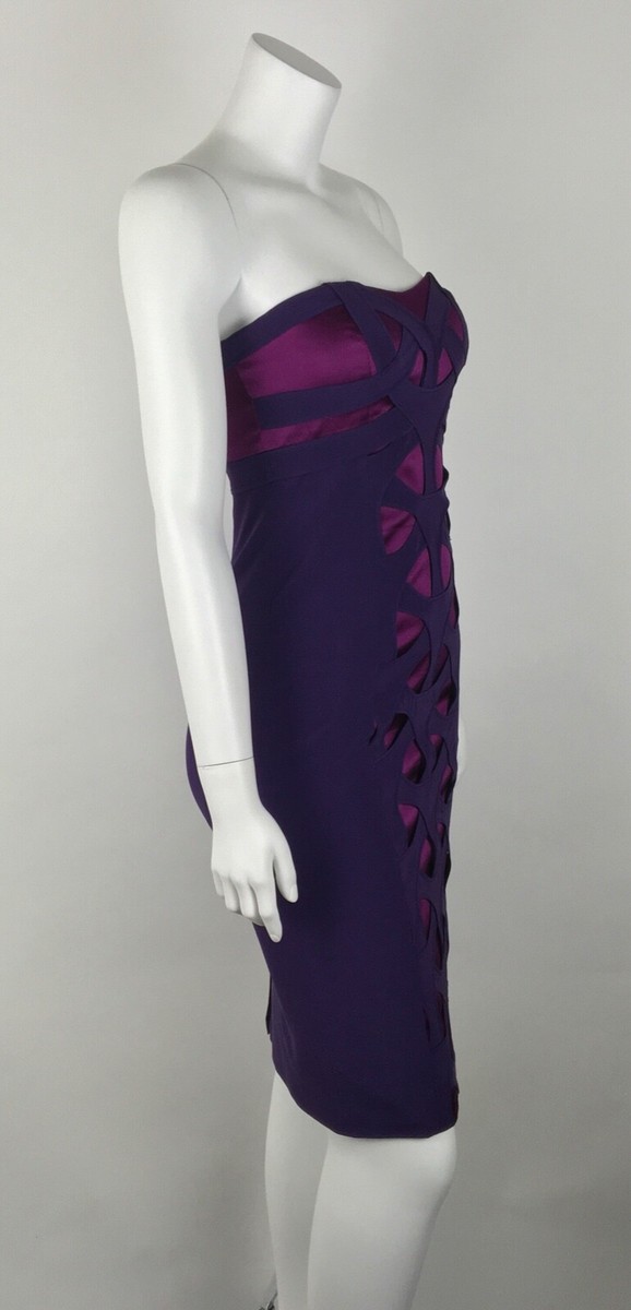 Karen Millen Womens Fitted Dress Silk Blend Strapless Party Cocktail Purple