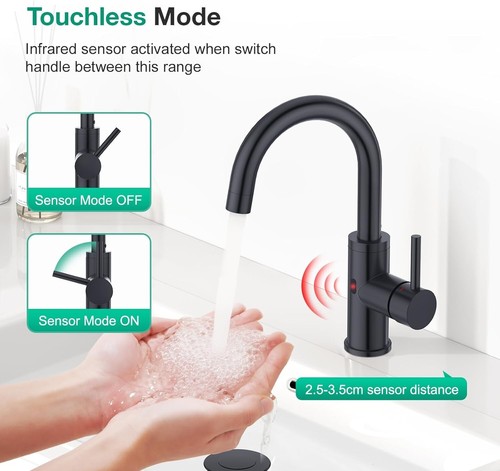 Hands Free Bathroom w/ Faucet Mixer, Sensor Tap - Matte Black Modern - Picture 3 of 7