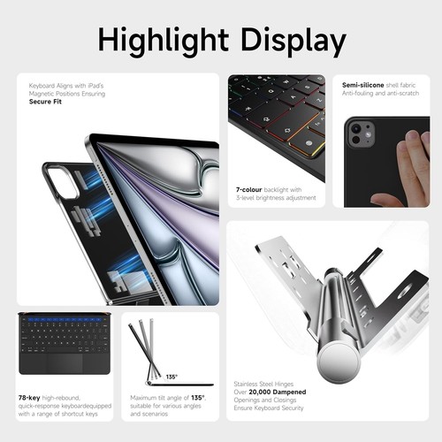 Klawiatura AZERTY iPad Air 13 2025 M3, 2024 M2, iPad Pro 12,9 cala 6/5/4/3. Gen - Zdjęcie 4 z 9