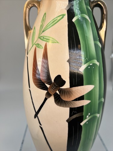 VTG Beautiful Large Royal Nippon Hand Painted Vase 17 of 29 Dragonfly Bamboo - Picture 11 of 12