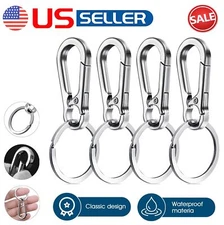 4Pcs Keychain Key Ring Carabiner Clip Keyring Chain Fob Holder Silver Metal US