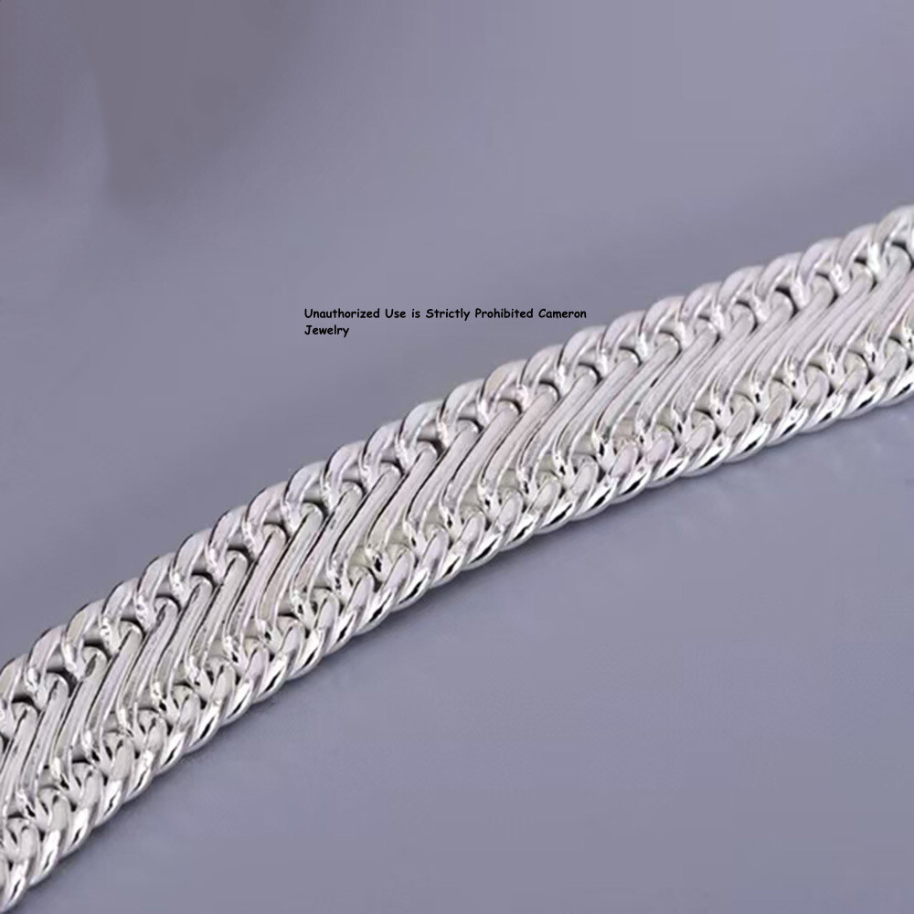 Solid S999 Fine Silver Chain Men 12 -22mm Fu Curb Link Bracelet