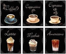 SUPERDANT 6 PCS Retro Coffee Canvas Prints Wall Art Black