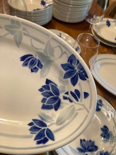 Rare blue model table service "Siam" Badonviller 47 pieces, made in France - Picture 16 of 22