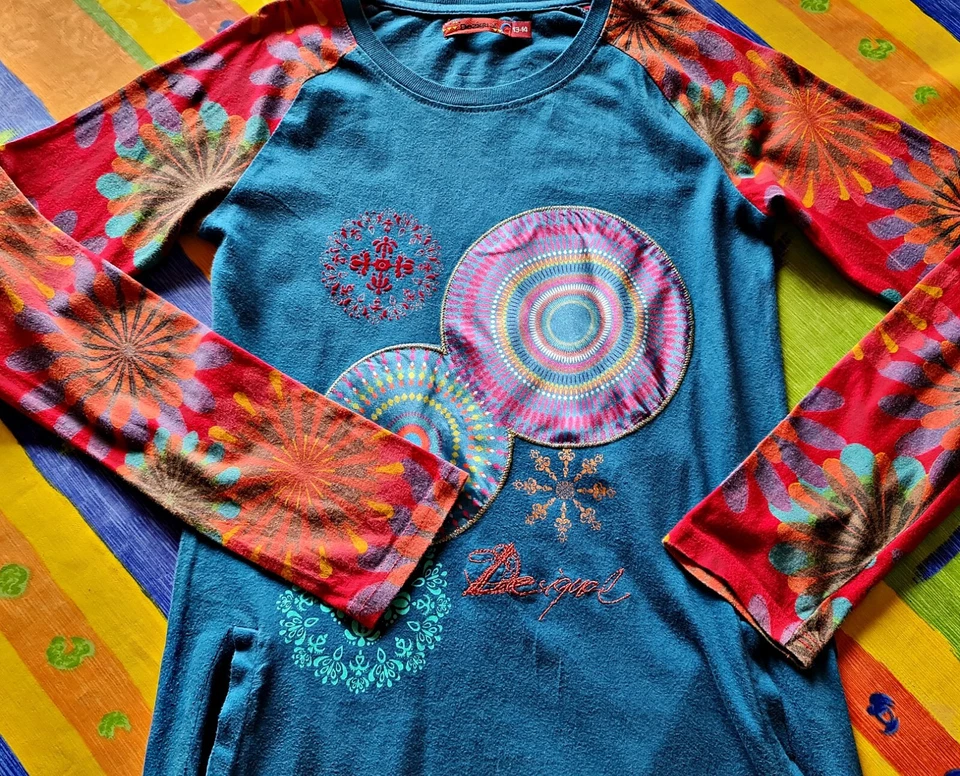 AUTHENTIC DESIGUAL GEOMETRIC ART LOGO BLUE COTTON GIRL DRESS SIZE US13/14;EU 158 - Image 4 of 4