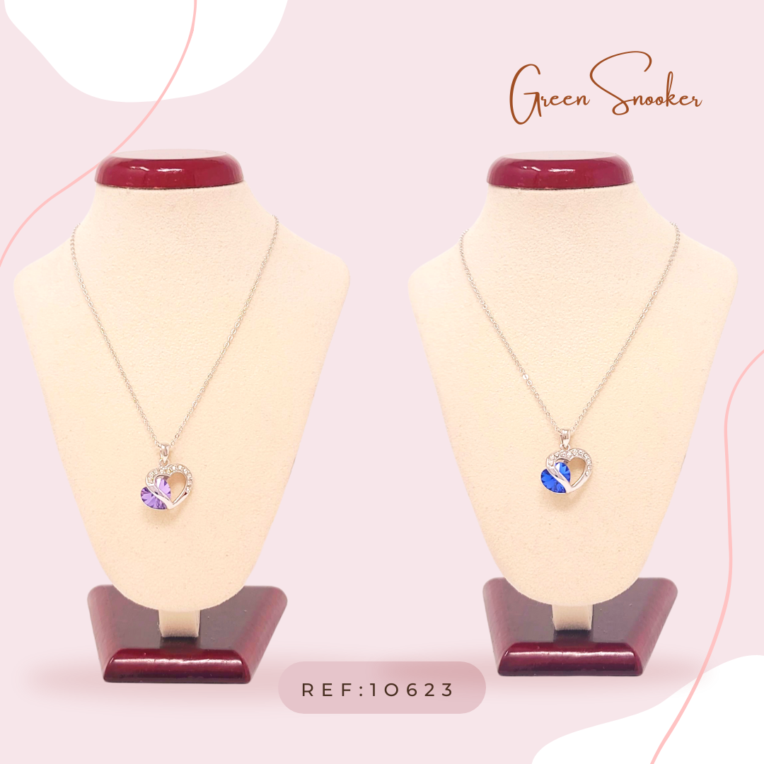 Green Crystal Heart Rhinestone Necklace for Women-image