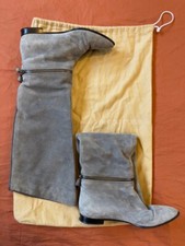 Stivale Sergio Rossi n° 37 in camoscio grigio con dettaglio zip e nappa