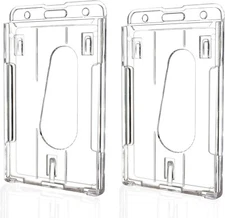 2 Pack Hard Plastic Badge Holders Heavy Duty Clear ID Credit Card Protector