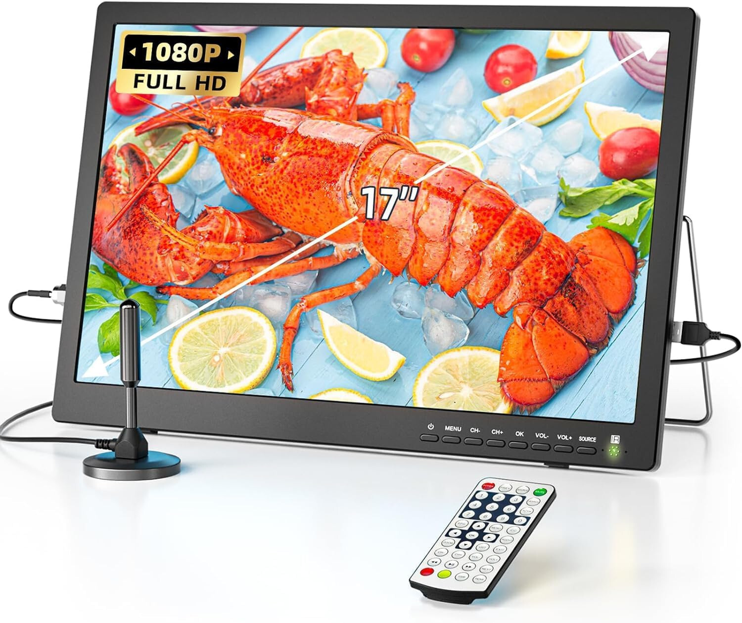 Desobry 17 Inch TV , 1080P HDMI, Portable TV with Ant. ATSC Tuner