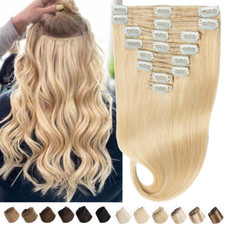 Clip In 8PCS Thick Human Hair Extensions Real Remy Double Weft FULL HEAD BLONDE