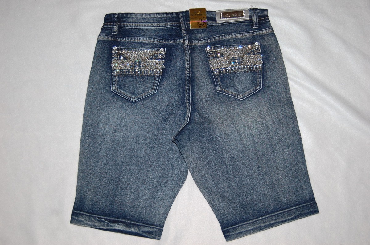 【COLOR iN ID】Studded Damage Bermuda Denim Men's Washed Rhinestone Denim Bermuda Shorts – My Store