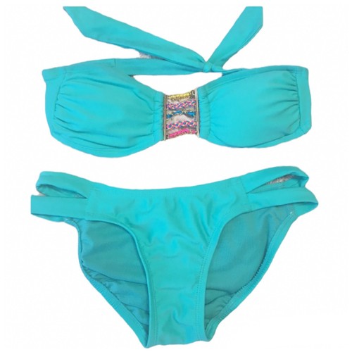 Xhilaration Two Pieces Swimsuit Blue Strapless Brass Tie Back Bikini