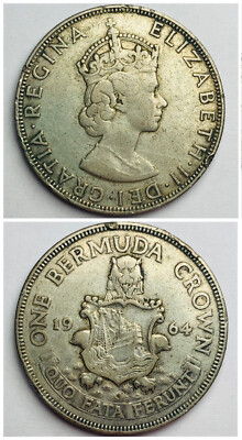 1964 Bermuda Silver Crown Queen Elizabeth II World Coin 50% Silver