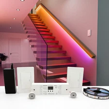 Motion Sensor with Daylight Sensor LED Stair Light Kit KMG-45, 16.4FT RGB Cuttab