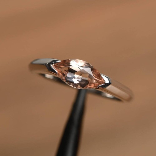 Morganite Ring, Marquise Cut 925 Sterling Silver Ring Promise Ring Gift For Her