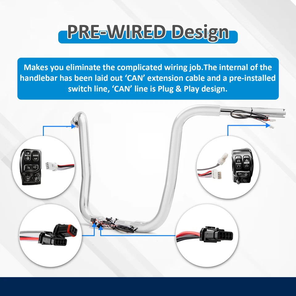 14" Pre-Wired Chrome APE Hanger Bar Handlebar For Harley Road King Classic Dyna - Image 4 of 4